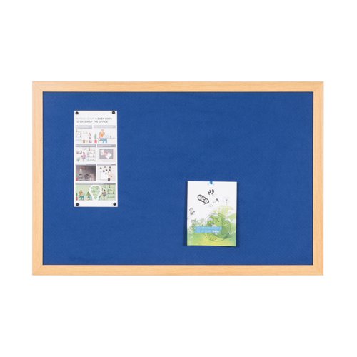 The Bi-Office Earth series provides you with high quality products that are designed to be environmentally friendly. This felt notice board contains over 55% post consmer and post industrial waste, ensuring that anything that can be reused, is reused. With a stylish oak effect frame and a felt surface that is suitable fo use with push-pins, this product is not only environmentally friendly, but stylish and practical as well.