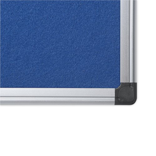 Great for displaying information and notices, or for presenting and brainstorming, this Bi-Office noticeboard has a smooth blue felt surface for use with push pins. The board features an anodised aluminium frame with plastic corners to conceal the wall fixings. This board measures W900 x H600mm and comes supplied with a wall fixing kit.