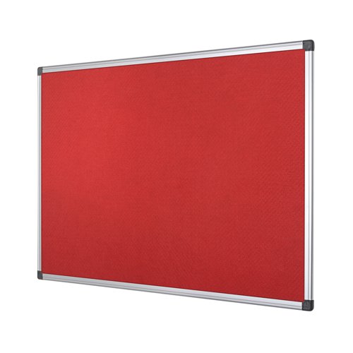 Great for displaying information and notices, or for presenting and brainstorming, this Bi-Office noticeboard has a smooth red felt surface for use with push pins. The board features an anodised aluminium frame with plastic corners to conceal the wall fixings. This board measures W1200 x H900mm and comes supplied with a wall fixing kit.
