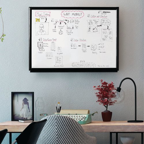 This Bi-Office Drywipe Board is ideal for use in any office or meeting room, with a modern-looking black frame that suits any decor. The smooth whiteboard surface is suitable for use with drywipe markers and is designed to reduce unsightly ghosted lines. This board comes with a wall fixing kit for easy installation and a pen tray for storing spare markers, so you will always have a pen handy. This whiteboard measures 600x450mm and boasts a matte black MDF frame to boot.