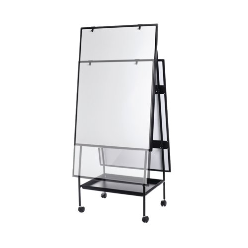 This double sided Bi-Office Creation Station easel features a magnetic, dry erase surface on both sides with four locking castors for mobility. The easel also features fully adjustable pad clamps, which hold most flipchart pads, and a lower tray for storing markers, magnets and other accessories. The easel is also height adjustable, which is ideal for classroom use. This easel measures W770 x D600 x H1700mm.
