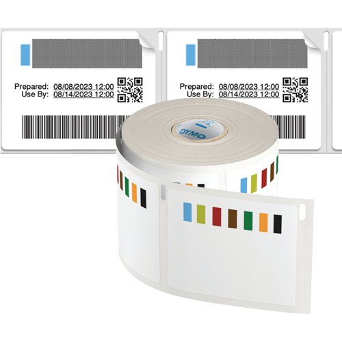BR06365 | These Dymo Labelwriter Stock Rotation labels are suitable for use with the LabelWriter 5 Series: 5XL, 550T and 550 and are supplied in one roll of 400 labels. Ideal for streamlining inventory and food safety in hospitality and food service such as tagging and dating food for safe or safe storage; waste reduction; and adherence of health and safety regulations. The labels are designed to help to reduce the risk of serving expired or spoiled food and reduce unnecessary food disposal. Fully compliant with industry and regulatory standards for food labelling, each label measures 70mm x 54mm.