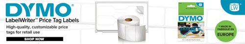 BR06366 | This Dymo Labelwriter label roll is suitable for use with the LabelWriter 5 Series: 5XL, 550T and 550. Printing black on white, the label roll contains 1,500 labels in total, featuring both adhesive and non-adhesive label sections, to wrap small merchandise. The labels offer 300dpi, crystal clear prints for prices, barcodes and QR codes. The sustainable direct thermal printing process means that there is no need for messy, expensive ink or toner cartridges. Supplied in one roll of 1,500 labels.