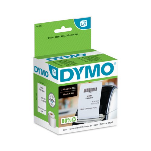 Dymo Labelwriter Receipt Paper Roll 57mmx91m Black on White 2191636 BR06367 Buy online at Office 5Star or contact us Tel 01594 810081 for assistance