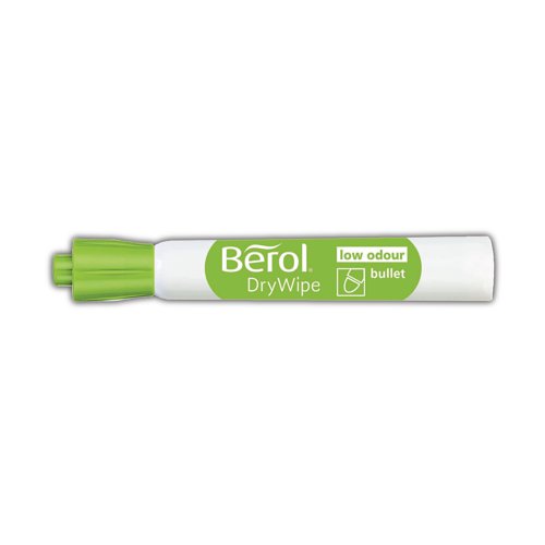 The Berol washable drywipe range has been specially formulated for use on childrens' whiteboards and will wash easily from clothes and most other fabrics. Bullet tip for bold, even lines. Line width 2mm. This assorted pack contains 48 markers, 8x black and 5x each blue, red, green, purple, lime, pink, orange and brown.