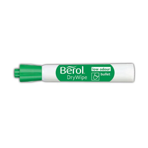 The Berol washable drywipe range has been specially formulated for use on childrens' whiteboards and will wash easily from clothes and most other fabrics. Bullet tip for bold, even lines. Line width 2mm. This assorted pack contains 96 markers in black, blue, red, green, purple, lime, pink, orange and brown.
