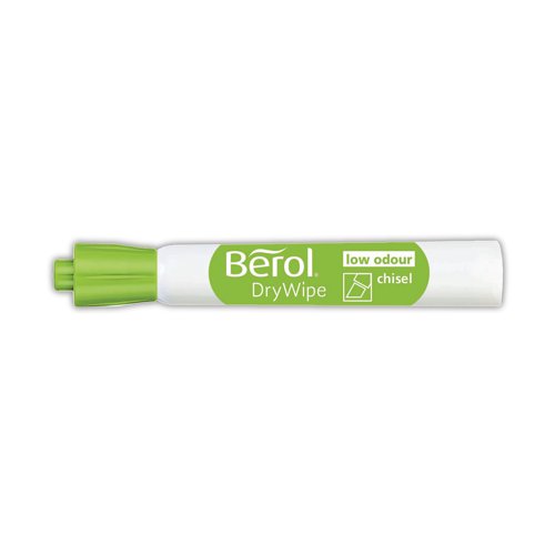 The Berol washable drywipe range has been specially formulated for use on childrens' whiteboards and will wash easily from clothes and most other fabrics. Chisel tip for line width 2.0 - 5.0mm. This assorted pack contains 8 markers in black, blue, red, green, purple, lime, pink and orange.