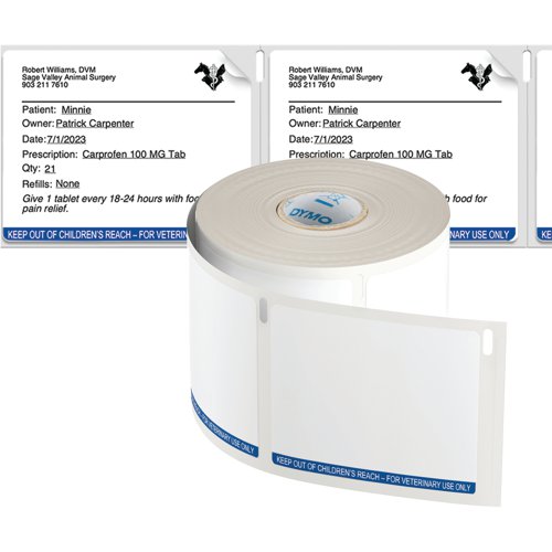 Dymo Labelwriter Veterinary Prescription 54x70mm Easy-Peel 400 Labels (Pack of 6) 2187328 Label Tapes BR87328