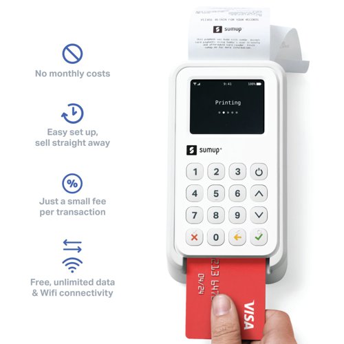 This kit includes everything required for mobile business payments. The SumUp 3G+Wifi Card Reader and the SumUp 3G+ Printer work together to bring simplicity and flexibility to businesses. Offering multiple useful features, the card reader has built-in 3G, is SIM card free and has unlimited data and Wifi connectivity, ensuring payments can be taken with ease while out and about. For the business countertop, the card reader can be paired with the SumUp 3G+ Printer for optimal customer experience while multitasking as a charging station with its stylish cradle.