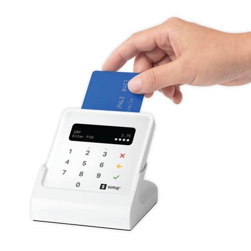 BRI42254 | The perfect combination for growing businesses, the SumUp Air Card Reader and Charging Station accepts payments in-store or on the go, accepting all major debit and credit cards as well as Google, Samsung and Apple Pay. Keeping fully charged with the Air Charging Station while showing clients that card payments are accepted. No fixed costs required, paying per transaction without activation fees, fixed costs, or contractual obligations.