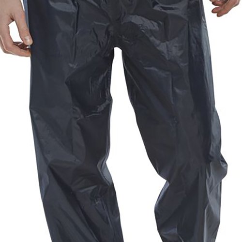 Weatherproof over trousers to keep the wearer dry. Made from lightweight nylon with PVC coating to the inside these trousers provide access to side pockets and have stud ankle fastenings. Hand wash only.