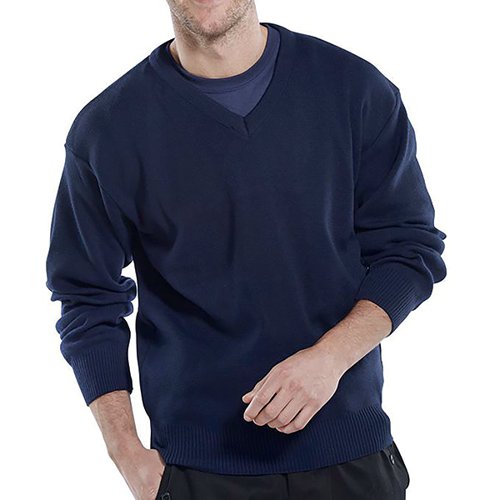 Beeswift Click Acrylic V-Neck Military Style Security Sweater Navy Blue S BSW00677 Buy online at Office 5Star or contact us Tel 01594 810081 for assistance