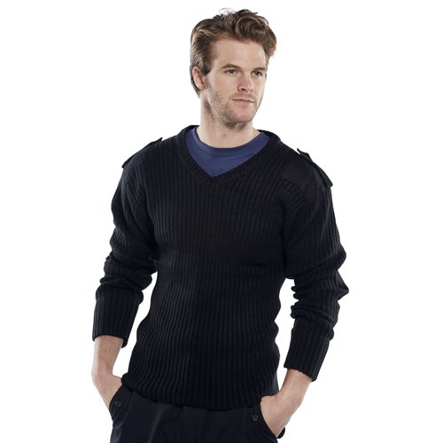 Beeswift Acrylic Mod V-Neck Sweater Black M BSW00694 Buy online at Office 5Star or contact us Tel 01594 810081 for assistance