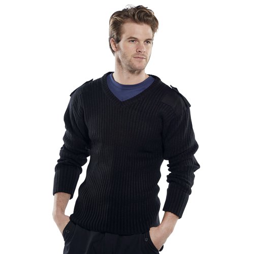 Beeswift Acrylic Mod V-Neck Sweater Black XL BSW00695 Buy online at Office 5Star or contact us Tel 01594 810081 for assistance