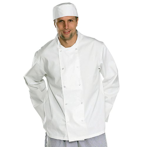 The Beeswift Chefs Long Sleeve Jacket is made from a lightweight 65% Polyester 35% cotton fabric. The jacket features long sleeves and a 10 stud fastening. Ideal for a busy kitchen environment.