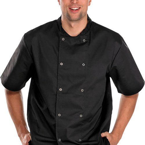 Beeswift Chefs Short Sleeve Jacket with Stud Fastening Black M
