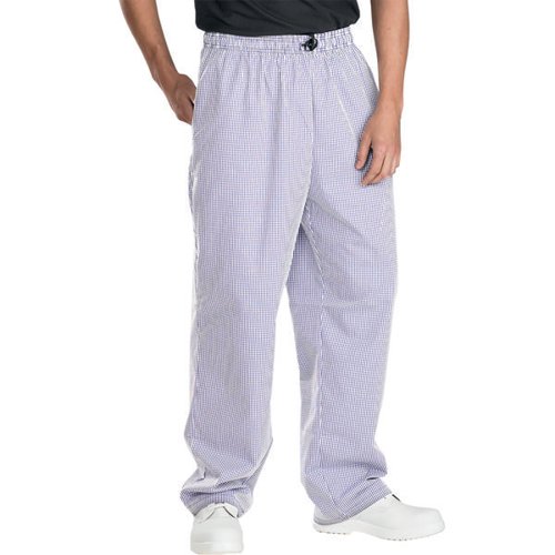 Chefs Trousers made from 65% Polyester 35% Cotton. Features an elasticated waist with drawcord.