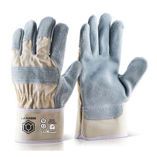 BSW01344 | Beeswift Canadian High Quality Rigger Gloves are natural grey heavy tanned leather. The natural colour promotes REACH and SVHC compliance. Featuring safety cuff fabric and comfortable fleece lined palm and thumb-face. Superior performance and durability. Generously sized. EN388: 2016. Level 4 - Abrasion. Level x- Cut Resistance. Level 4 - Tear Resistance. Level 4 - Puncture. Level B - ISO 13997 Cut Resistance.