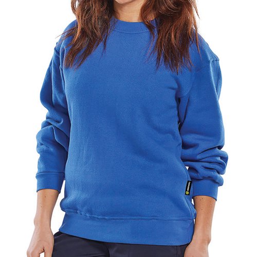 This crew neck sweatshirt is made from 300gsm polycotton fabric with a fleece inner for warmth. Ribbed cuffs and waistband keep the wearer warm. Machine washable at 40 degrees C.