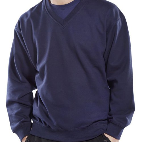 BSW02077 | This V-neck sweatshirt is made from 300gsm 65/35% polycotton with a fleece inner for warmth. The V-neck collar makes dressing and removal easy. Ribbed cuffs and waistband prevent draughts. Machine washable at 40 degrees C.