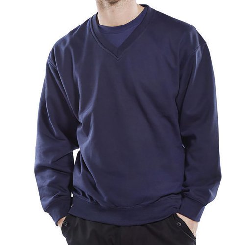 BSW02079 | This V-neck sweatshirt is made from 300gsm 65/35% polycotton with a fleece inner for warmth. The V-neck collar makes dressing and removal easy. Ribbed cuffs and waistband prevent draughts. Machine washable at 40 degrees C.