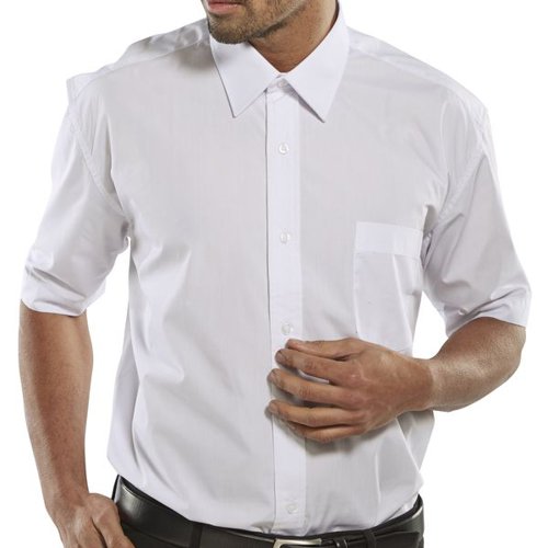 Classic short sleeve shirt made from 65/35% poly cotton. Features stiffened collar and left breast pocket.