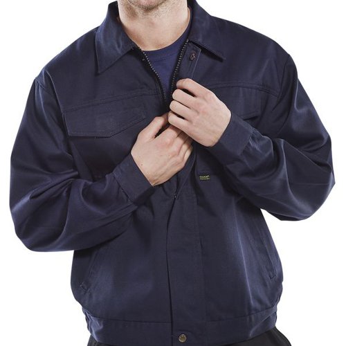 BSW04366 | The Beeswift Heavyweight Drivers Jacket is made from 9oz 65% polyester/35% cotton. It has a lay down collar, yoke back, No. 5 plastic zip closure with 3 stud flap fastening. It also has 2 breast pockets with stud flap, 2 lower welted pockets, 2 inch waistband with side elastication.
