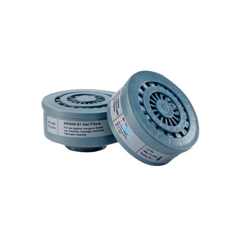 BSW04773 | The B1 filter cartridge is compatible with the BB3000 range of respirators. The B1 filter cartridge offers protection against Inorganic gases e.g. Chlorine (Cl2) or Hydrogen Sulphide (HS2).