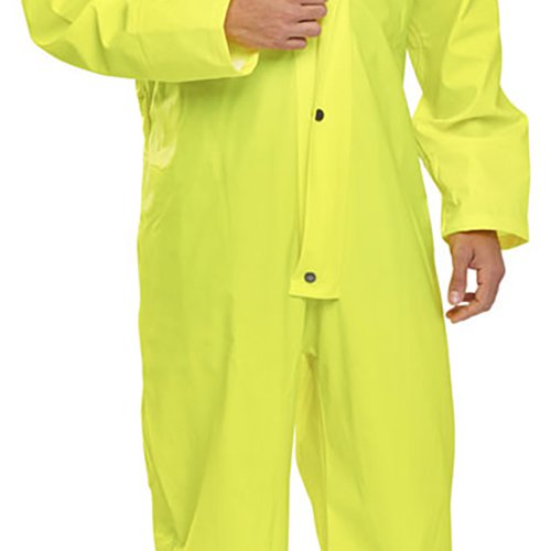 Made from polyester with PU coating, this Beeswift Super B-Dri Coverall features a hood with drawcord for a snug fit. With a zipped front closure and stud flap, the Coveralls have elasticated wind cuffs and studded ankles to keep dry. Fully stitched and welded seams ensure the wearer keeps dry on the inside.