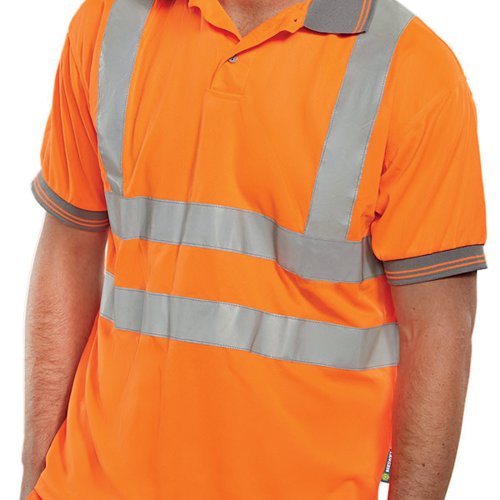Beeswift short Sleeve High Visibility polo shirt made from 100% polyester Bird Eye fabric. Features 3 button placket, grey trim to collar and cuffs and retro-reflective tape. Machine washable at 40 degrees C up to a maximum of 25 wash cycles.