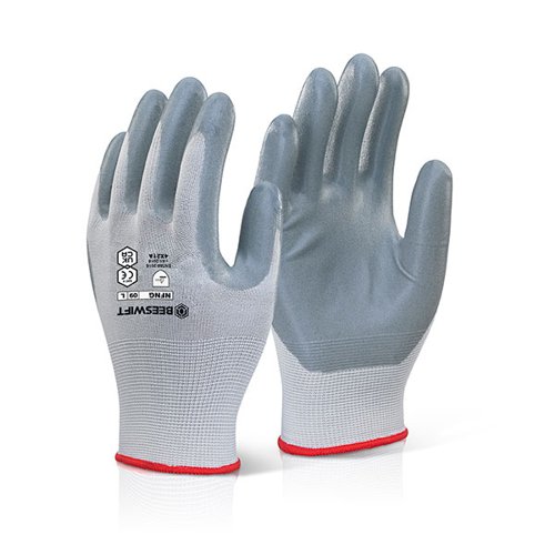 Beeswift Nitrile Foam Nylon Gloves Grey 08