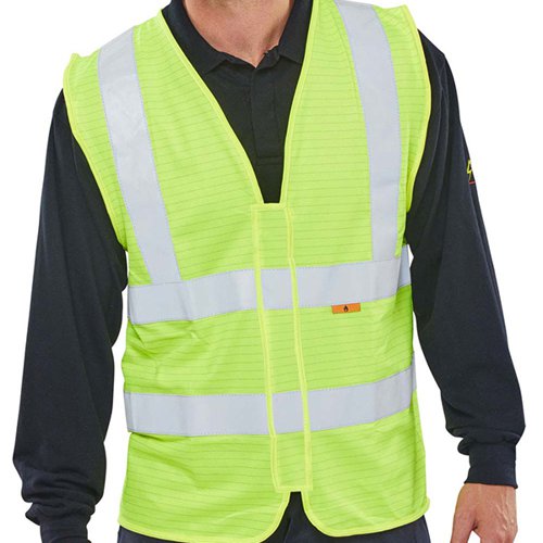 This flame retardant vest is made from 100% polyester fabric. It features flame retardant retro reflective High Visibility tape for greater visibility and flame retardant threads. This must be worn over EN ISO 14116 index2 or 3 garments and not next to the skin. Machine washable at 40 degrees up to a maximum of 5 wash cycles.
