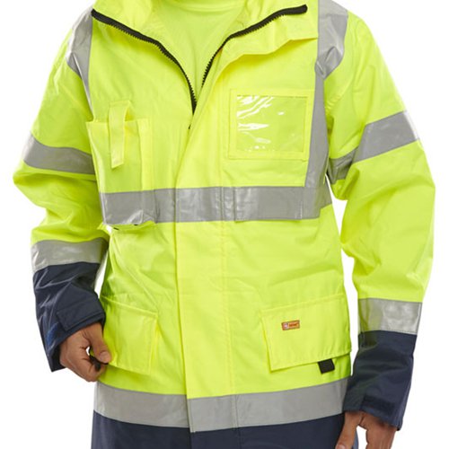 Beeswift Two Tone Breathable High Visibility Traffic Jacket Saturn Yellow/Navy Blue 3XL