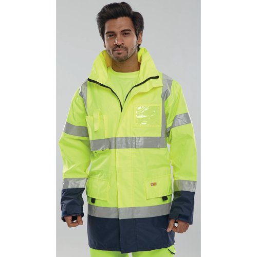 Beeswift Two Tone Breathable High Visibility Traffic Jacket Saturn Yellow/Navy Blue 5XL