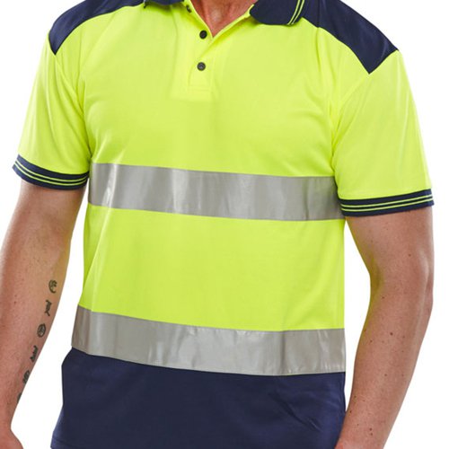 Beeswift PK Two Tone High Visibility Short Sleeve Polo Shirt Saturn Yellow/Navy Blue M