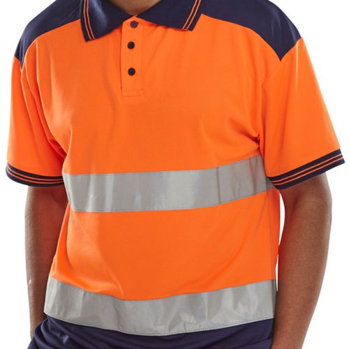 Beeswift PK Two Tone High Visibility Short Sleeve Polo Shirt Orange/Navy Blue M