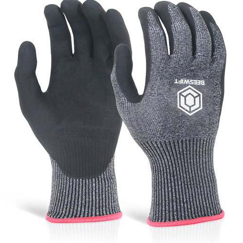 Beeswift Microfoam Nitrile Cut 5 Gloves Black L BSW17159