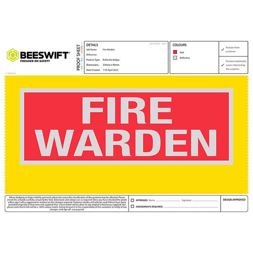 Beeswift Fire Warden Reflective Back