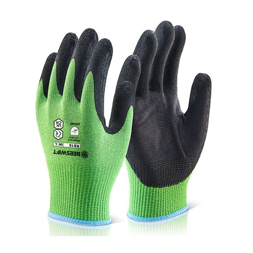Beeswift Kutstop Microfoam Nitrile Gloves Cut Level 5 Green 2XL