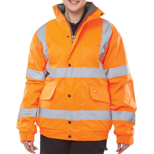 High Visibility Fleece Lined Bomber Jacket Orange Small