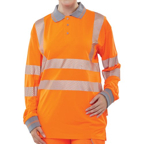 Beeswift High Visibility Executive Long Sleeve Polo Shirt Orange L