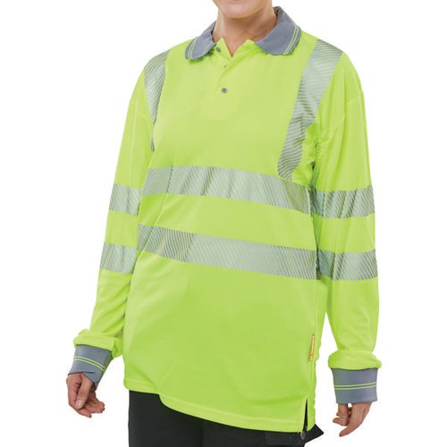 Beeswift High Visibility Executive Long Sleeve Polo Shirt Saturn Yellow 2XL