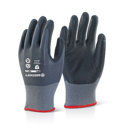 Beeswift Nitrile PU MixCoated Gloves Black/Grey XS