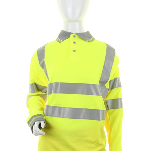 Beeswift Ladies High Visibility Long Sleeve Polo Shirt Saturn Yellow XL
