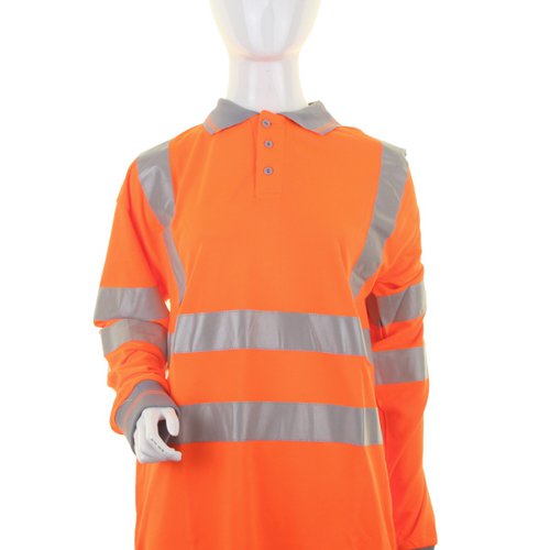 Beeswift Ladies High Visibility Long Sleeve Polo Shirt Orange L