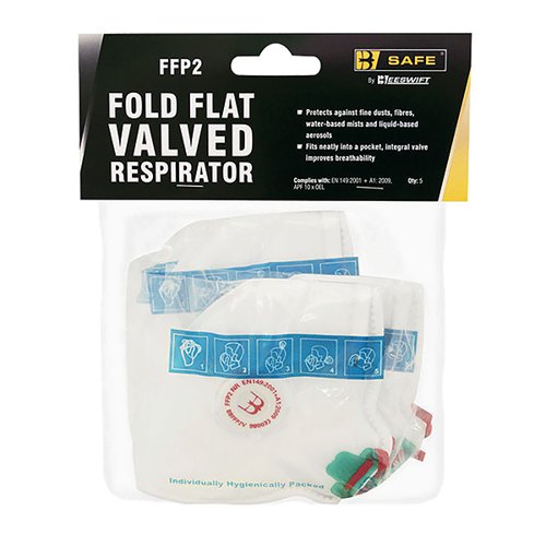 Beeswift FFP2V Vertical Fold Flat Valved Respirator Mask White (Pack of 5)