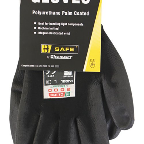 Beeswift Multipurpose Polyurethane Palm Coated Gloves 1 Pair Black XL