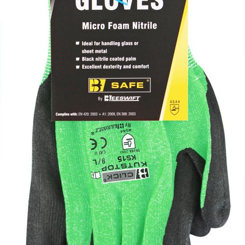 Beeswift Kutstop Micro Foam Nitrile Gloves 1 Pair Green XL