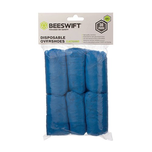 Beeswift Disposable Overshoes Blue One Size (Pack of 30 Pairs) Beeswift