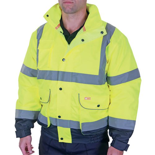 Beeswift Two Tone High Visibility Constructor Bomber Jacket Saturn Yellow/Navy Blue 3XL